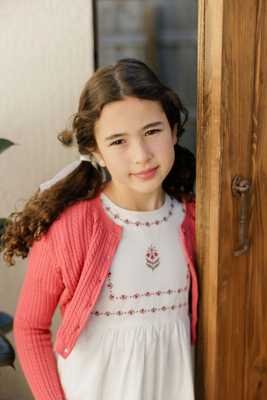 Girls Cable Knit Cardigan – Berry