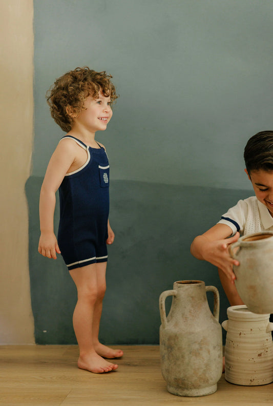 Boys Mesh Knit Romper – Navy