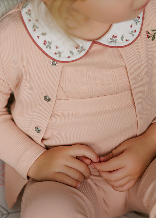 Floral Embroidered Pink Cardigan