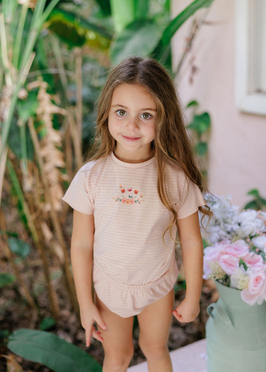 Floral Stripe Pink T-shirt and Bloomer