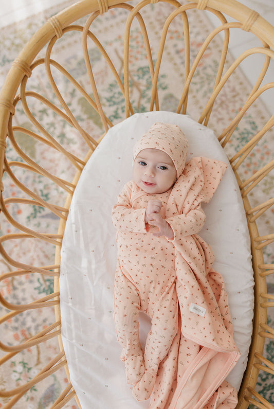 Floral Rib Pink Footie+Beanie