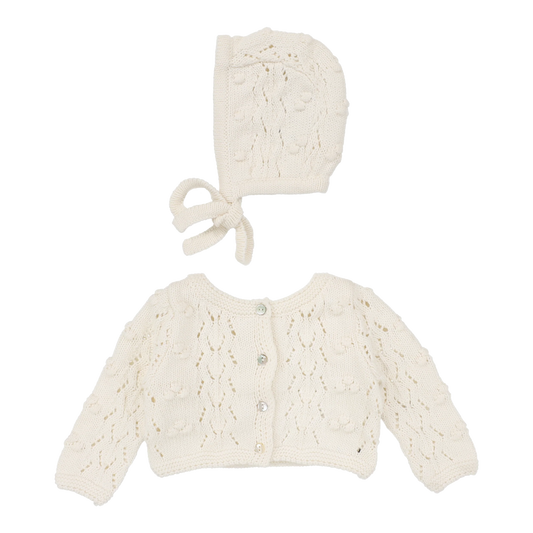 Popcorn Weave Cardigan Set Cream