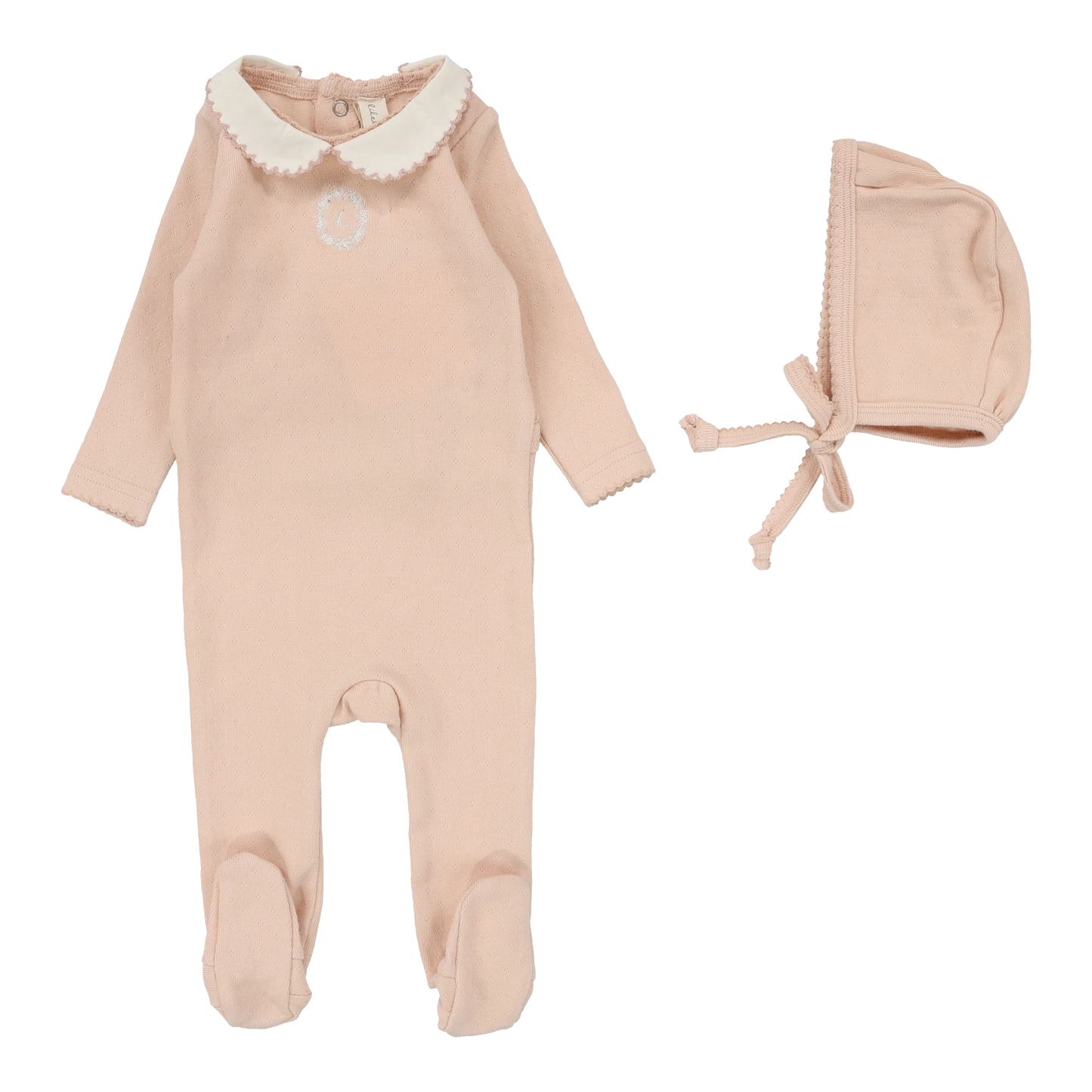 Emblem Embroidered Footie Set - Dusty Pink