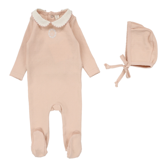 Emblem Embroidered Footie Set - Dusty Pink
