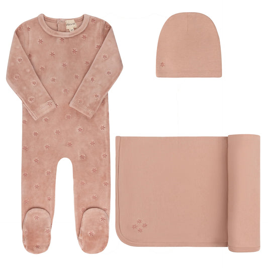 Velour Embroidered Floral Collection Take Me Home Set -Pink