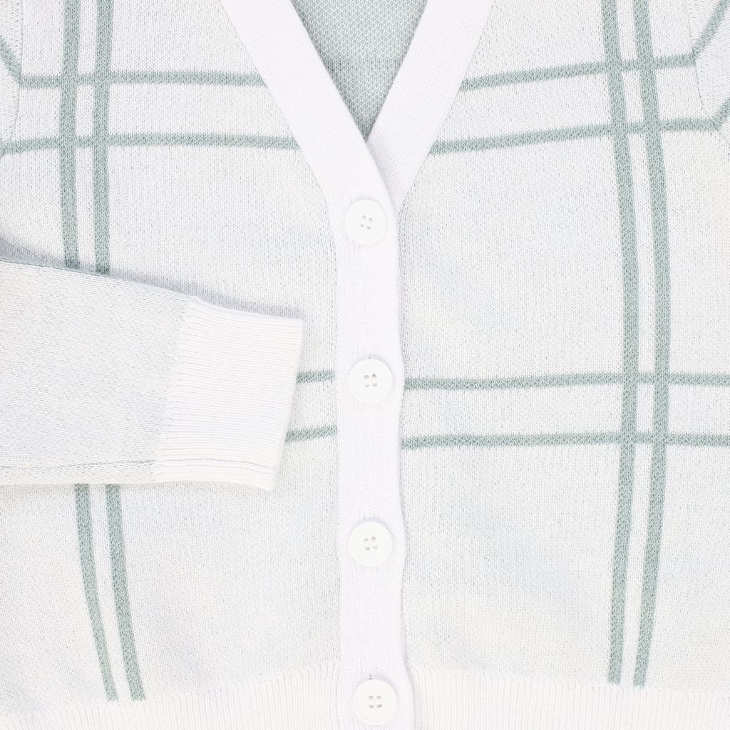 Knit Windowpane Button Cardigan - Green