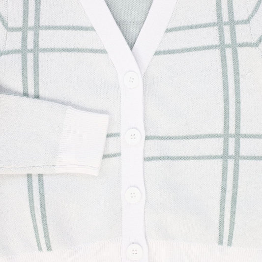Knit Windowpane Button Cardigan - Green