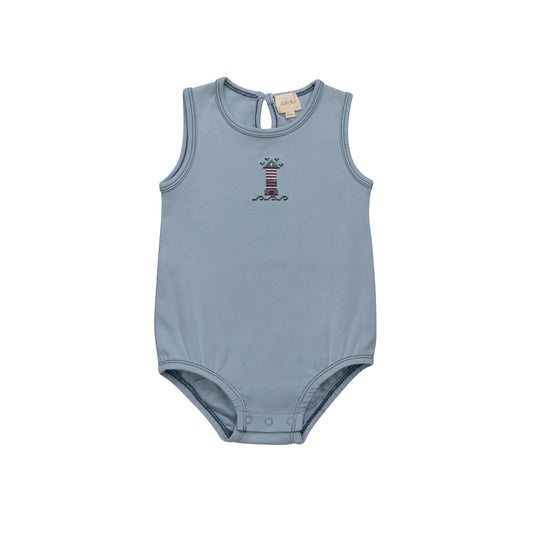 Blue Cross-stitch Lighthouse Romper