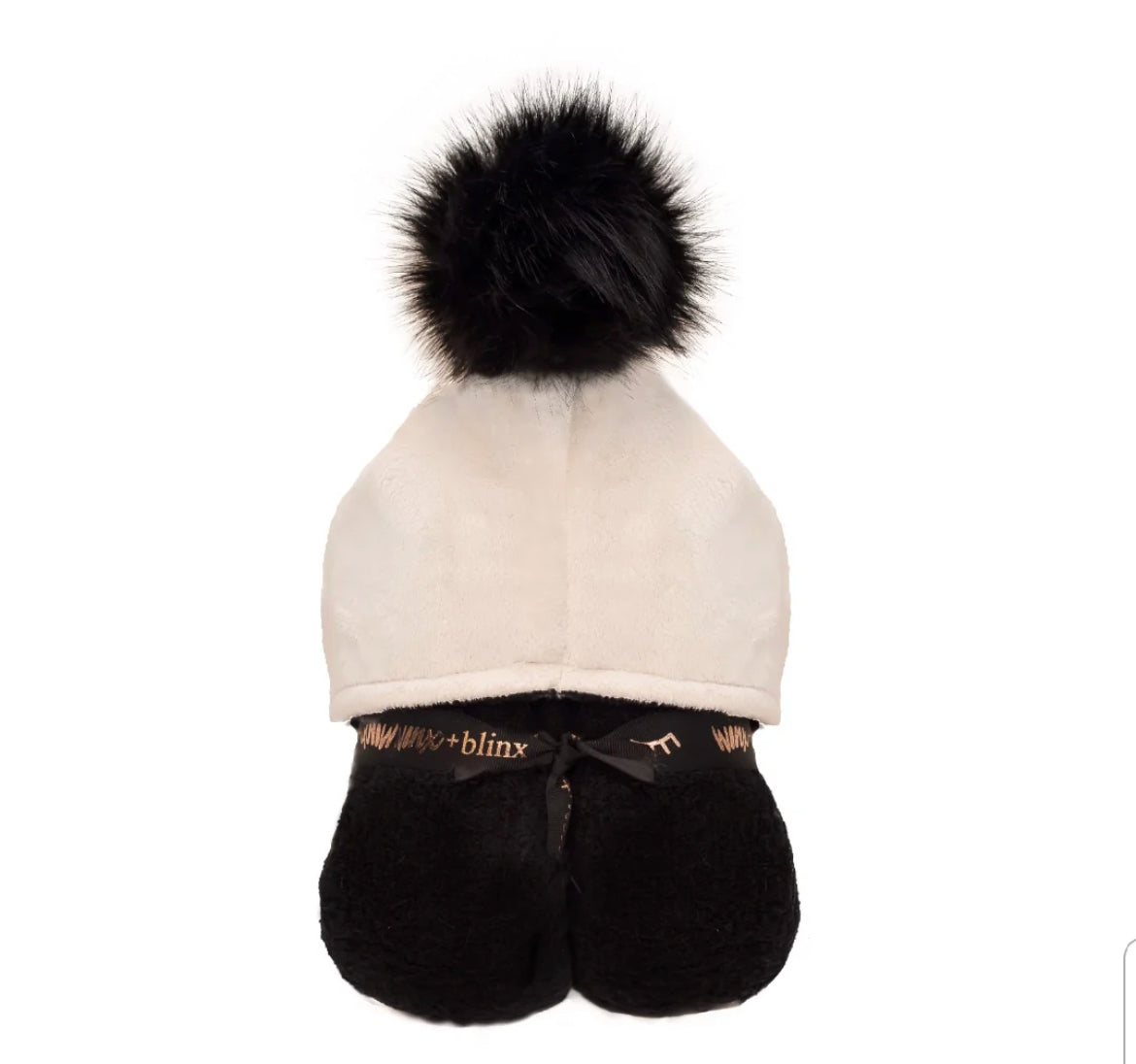 Pompom Hooded towel - Black & Cream