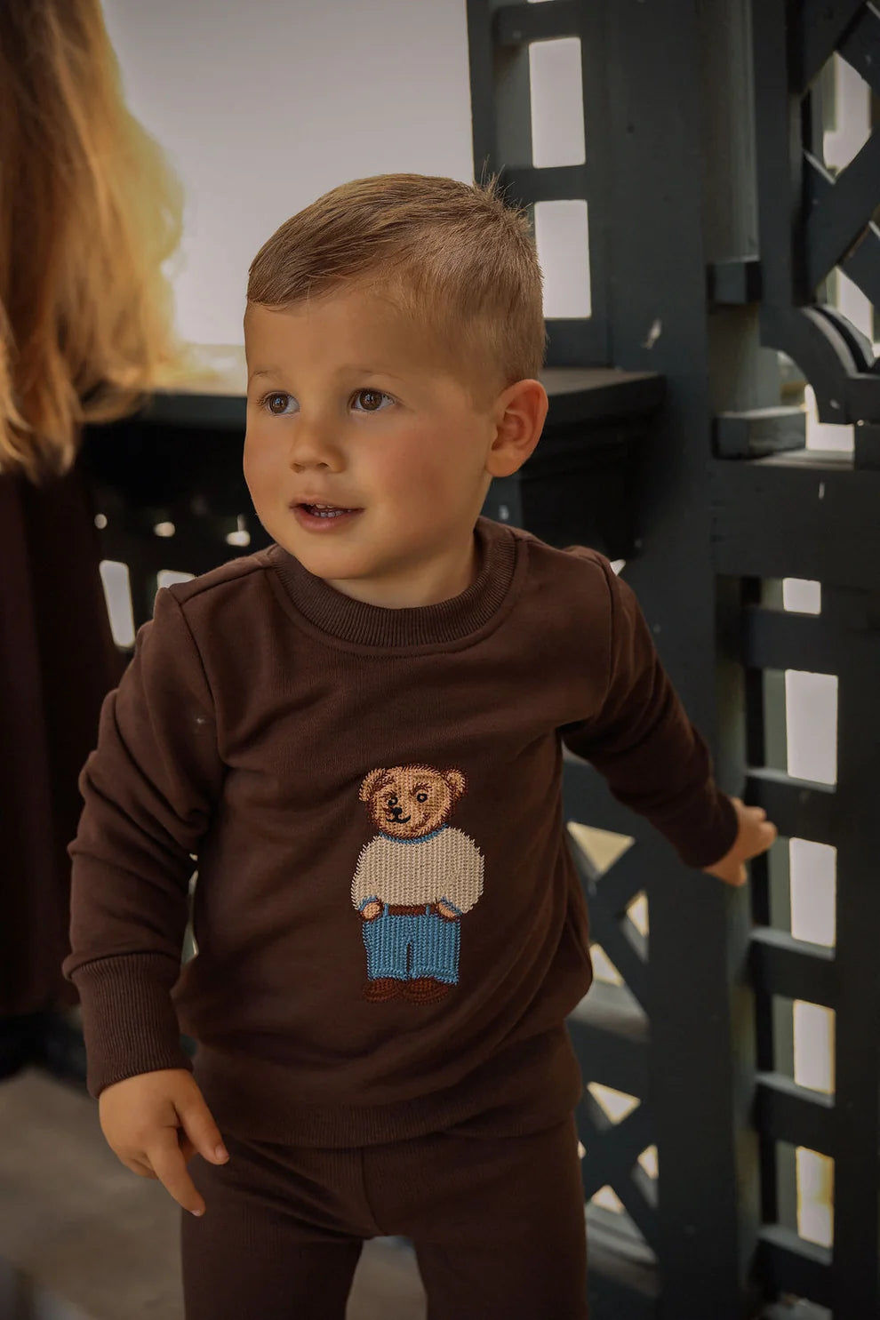 Boys Embroidered Bear Sweatshirt Set