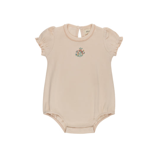 Ribbed Floral Embroidered Pink Romper