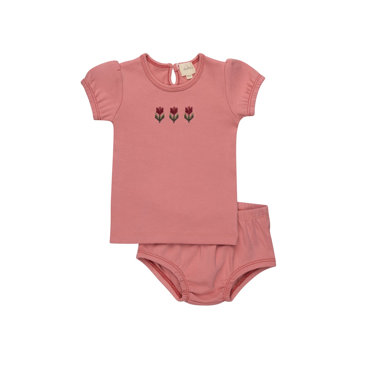 Pink Cross-stitch Tulip T-shirt and Bloomer