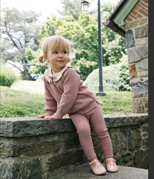 Ruffle Collar Knit Toddler Set Girl- Dried Rose