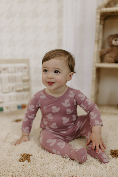 Pink Bird Pattern Romper Set