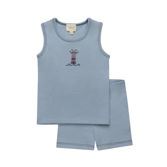 Blue Cross-stitch Lighthouse T-shirt and Shorts