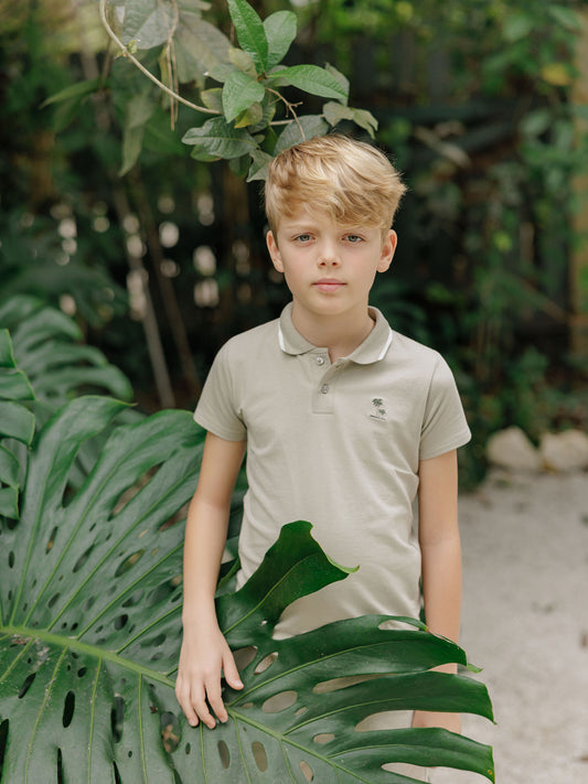 Ribbed Palm Embroidered Sage Polo