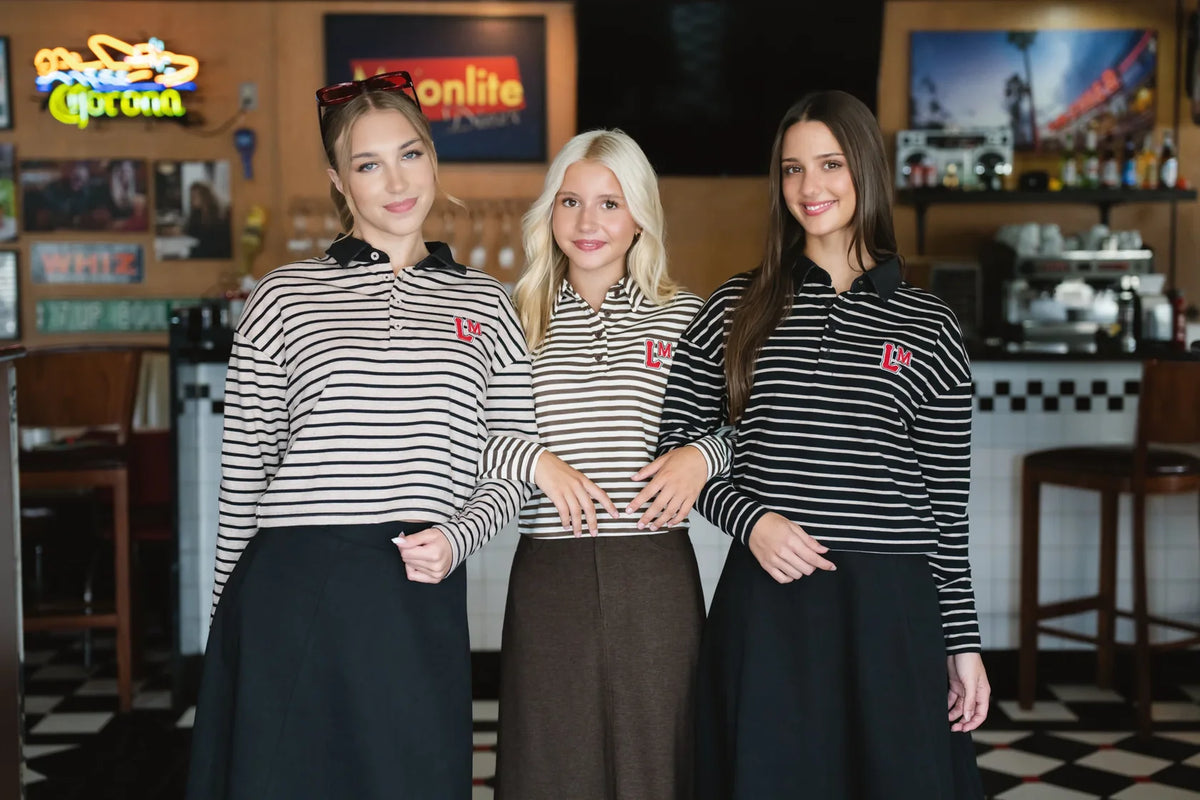 Romy Brown Stripe Cropped Collar Top