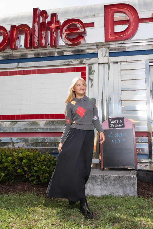 Dara Drawstring Skirt Charcoal