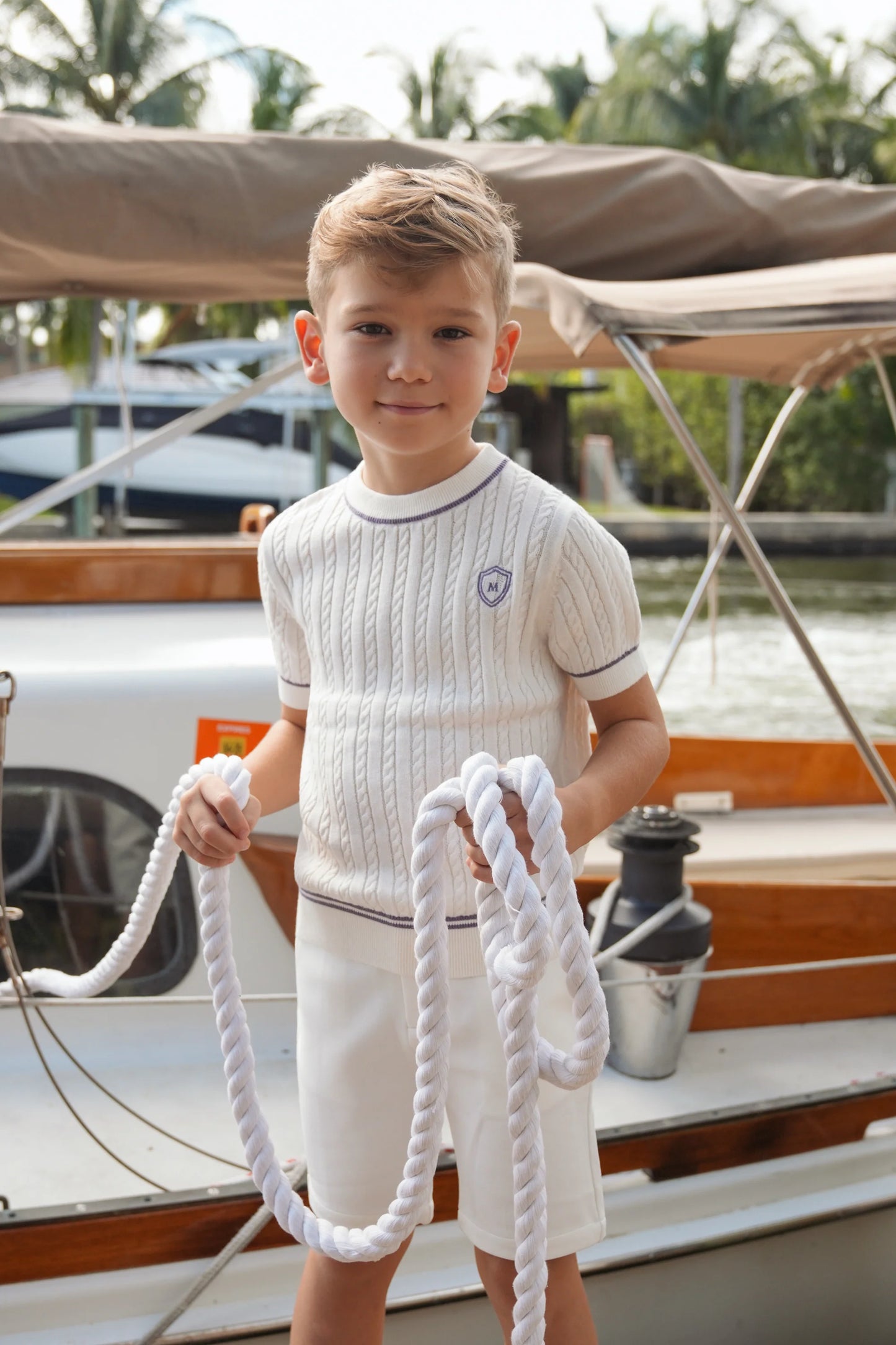 Lavender Shane Cable Emblem Sweater