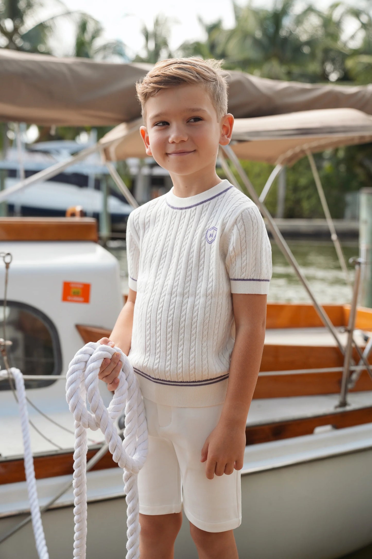 Lavender Shane Cable Emblem Sweater