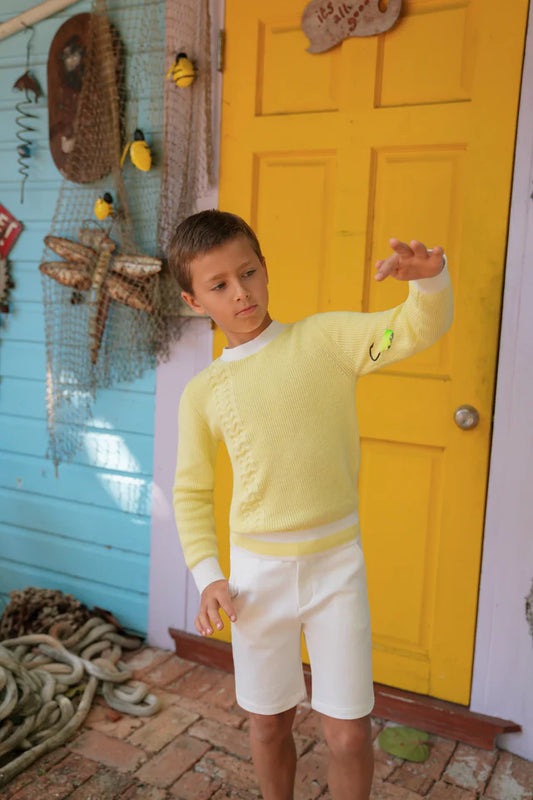 Pale Yellow Heath Cable LS Sweater