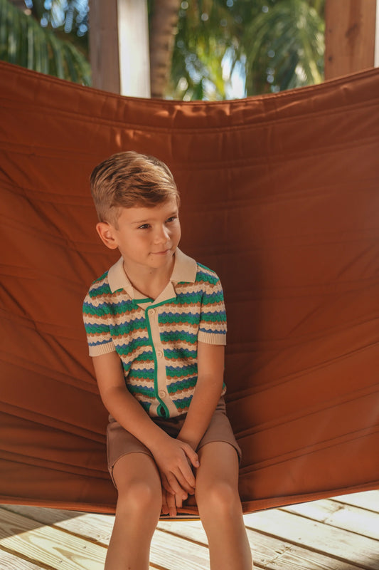 Green Multi Clay Button Polo