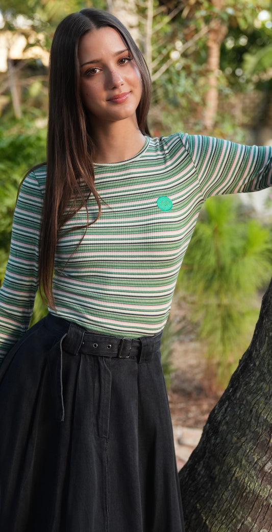 Green Ella Stripe Tee