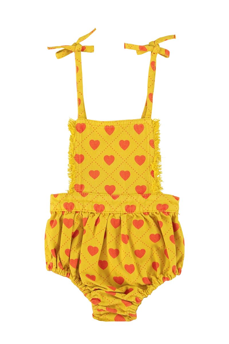 Playsuit Mustard with Red Hearts Allover