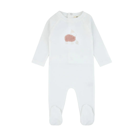 Fuzzy Sheep Footie Ivory- Pink Sheep