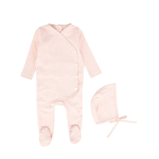 Pink Pointelle Piped Wrap Footie