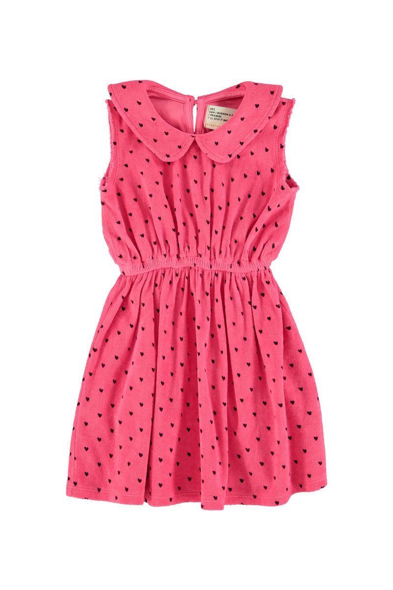 Short Terry Dress Pink with Black Hearts Allover