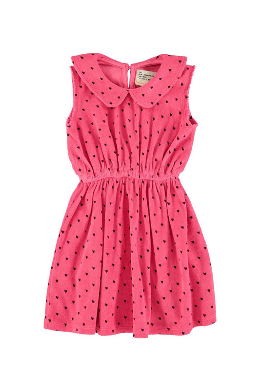 Short Terry Dress Pink with Black Hearts Allover