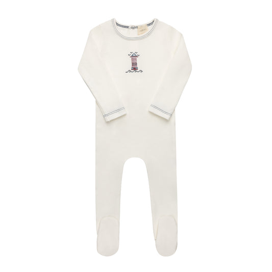 Ivory/Blue Cross-stitch Lighthouse Footie