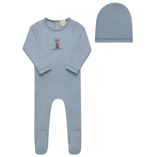 Blue Cross-stitch Lighthouse Footie+Beanie