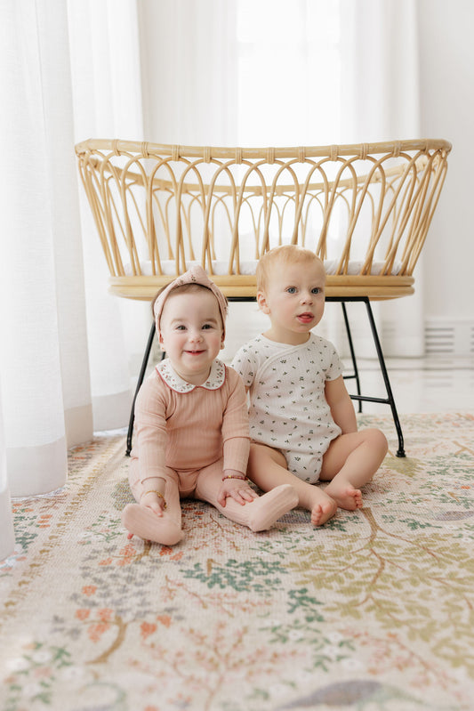 Floral Embroidered Collar Pink Footie