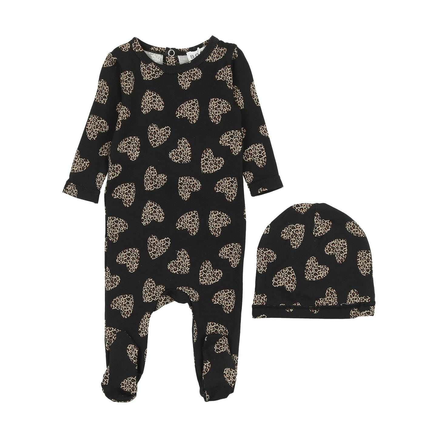 Heart Animal Print Footie with  Beanie