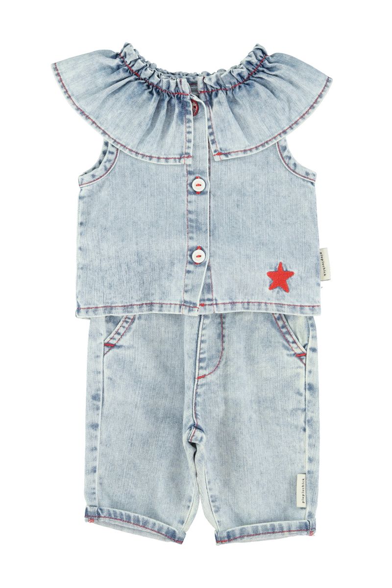 Baby Sleeveless Blouse with Collar Blue Light Denim