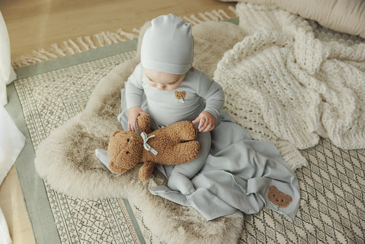Bear Applique Footie Pale Blue