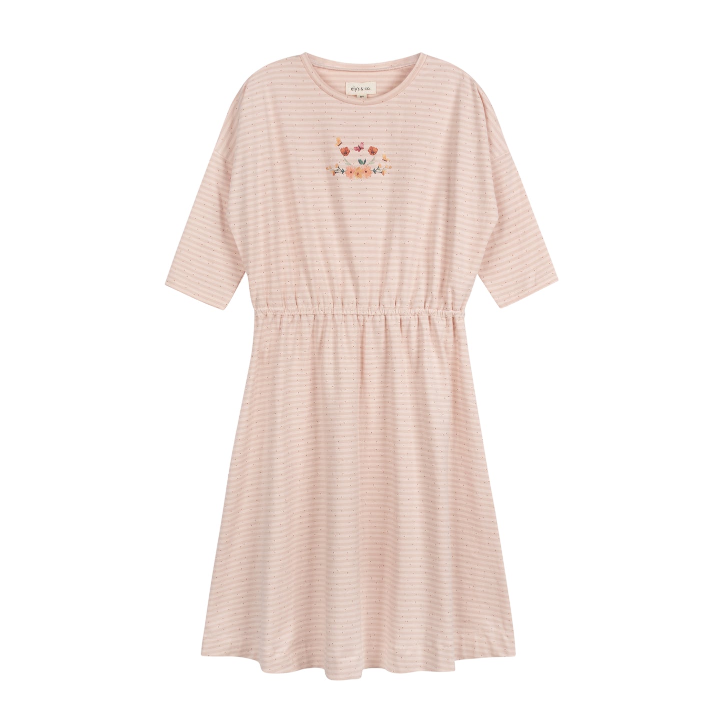 Floral Stripe Pink 3/4 Sleeve Dress
