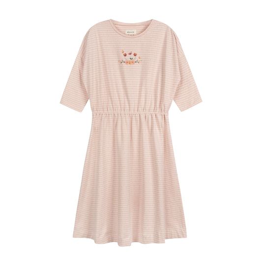 Floral Stripe Pink 3/4 Sleeve Dress