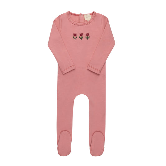 Pink Cross-stitch Tulip Footie