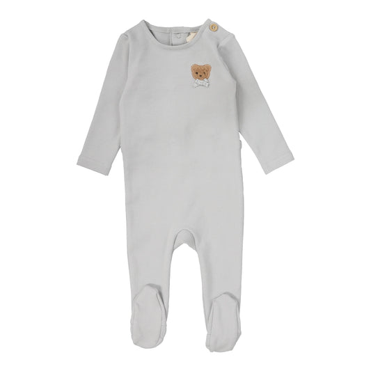 Bear Applique Footie Pale Blue