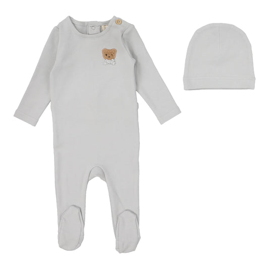 Bear Applique Footie Set Pale Blue