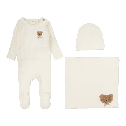 Bear Applique Layette Set Cream