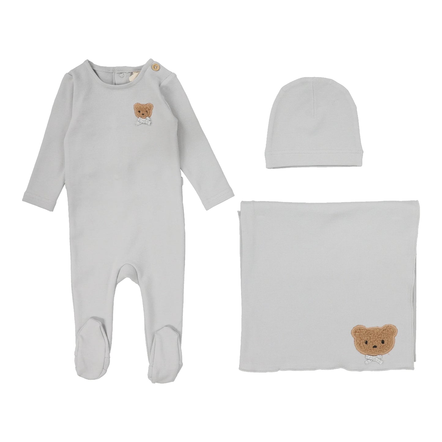 Bear Applique Layette Set Pale Blue