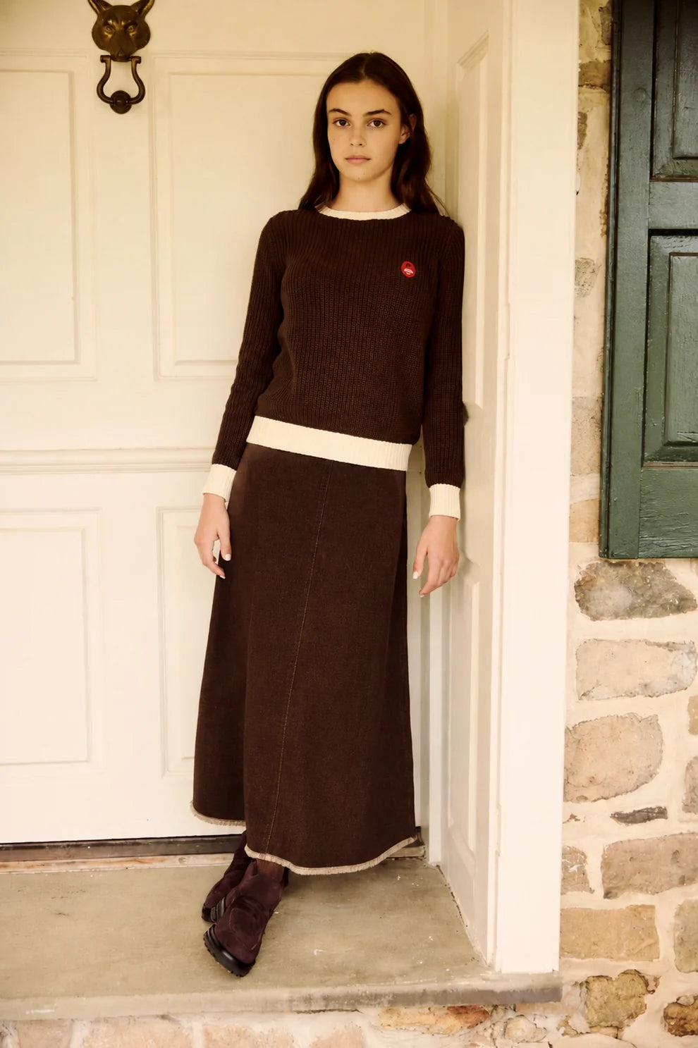 Frayed Hem Denim Skirt- Teen - Brown Denim