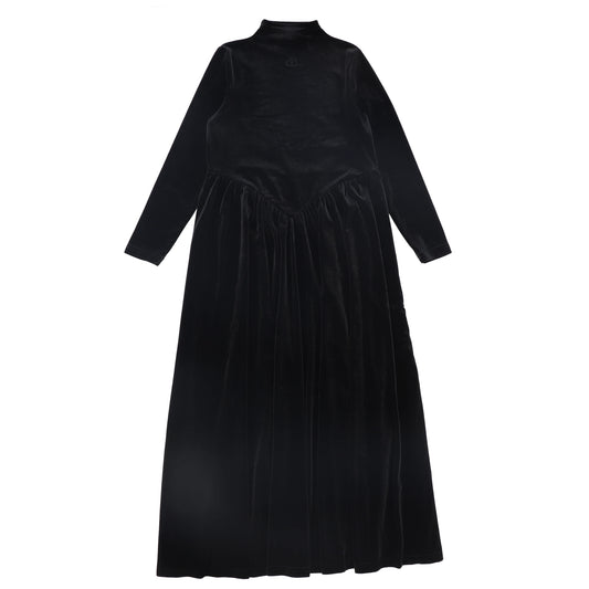 Basque Waist Velour Maxi Dress - Black