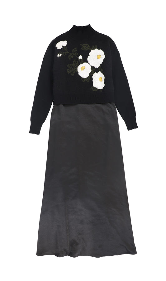 Flower Embroidered Sweater Maxi  Dress