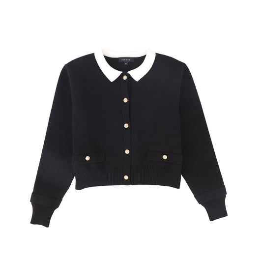 Knit Buttoned Blazer - Black