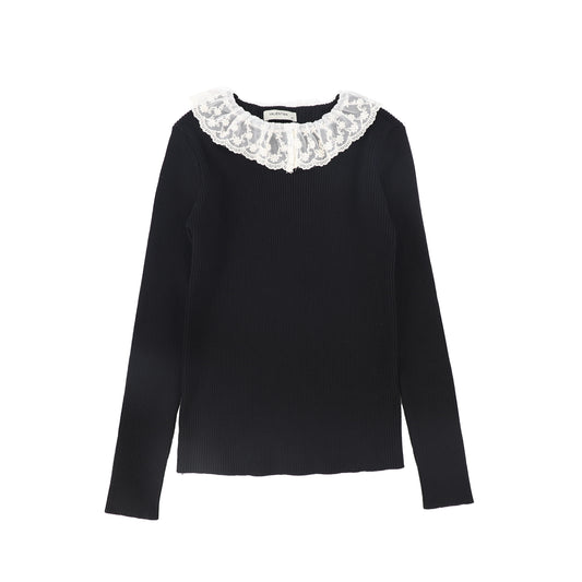 Lace Collar Ribbed Sweater